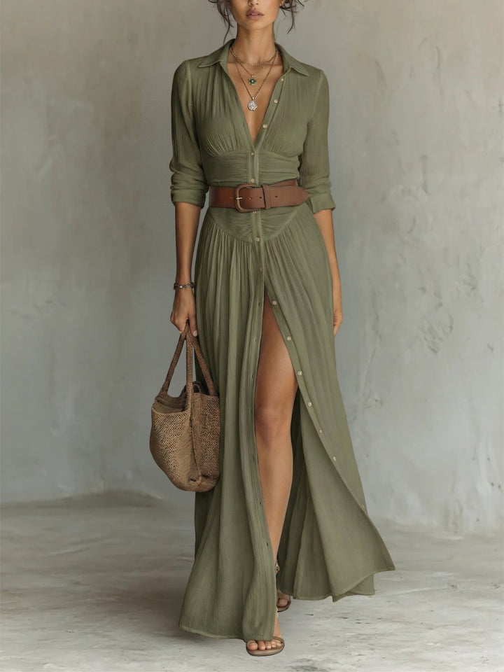 Belted Maxi Shirt Dress