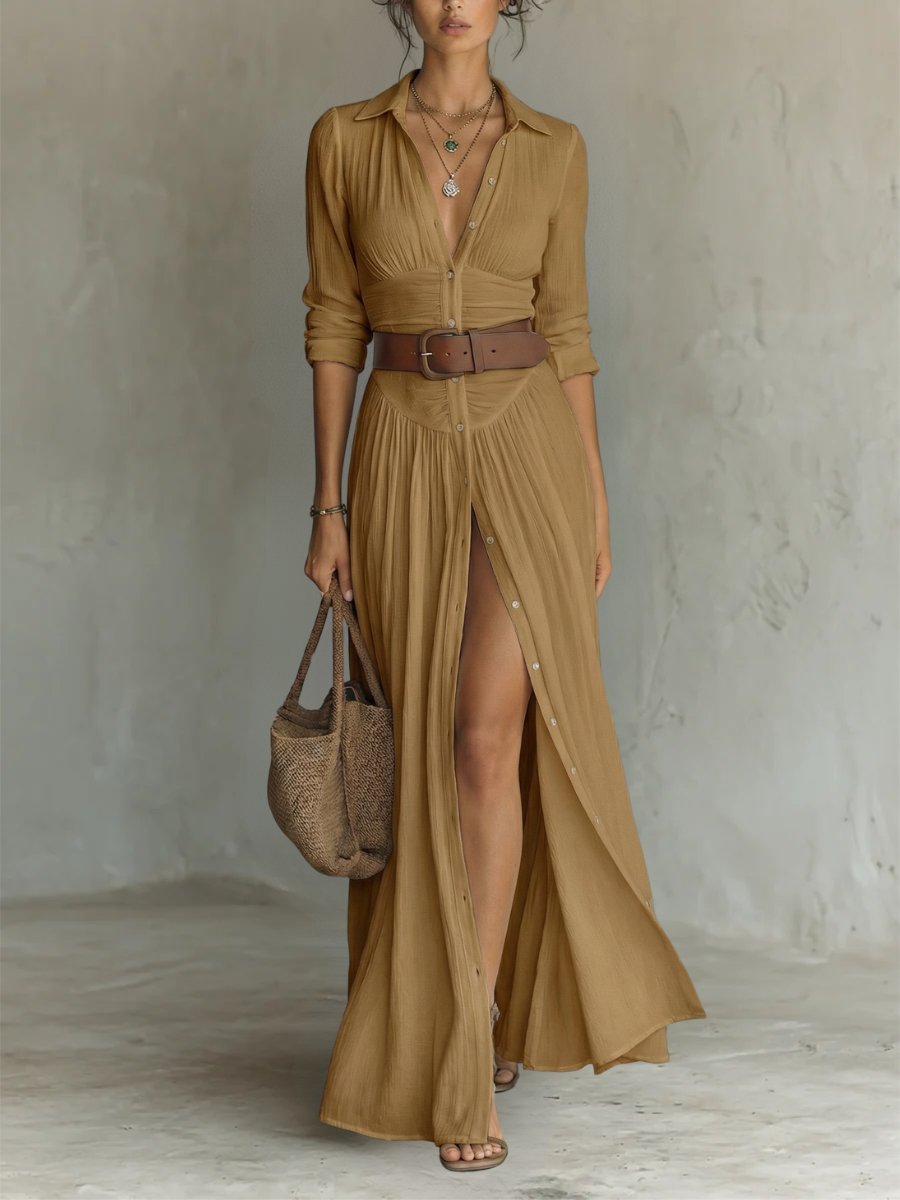 Belted Maxi Shirt Dress