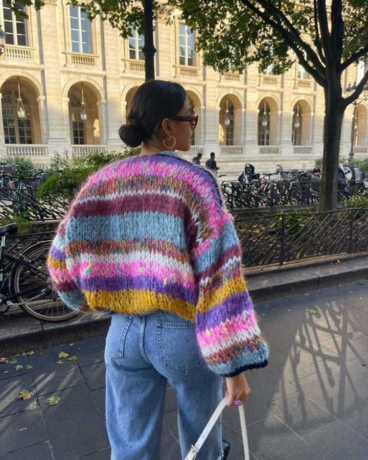 Colour Block Patchwork Cropped Cardigan