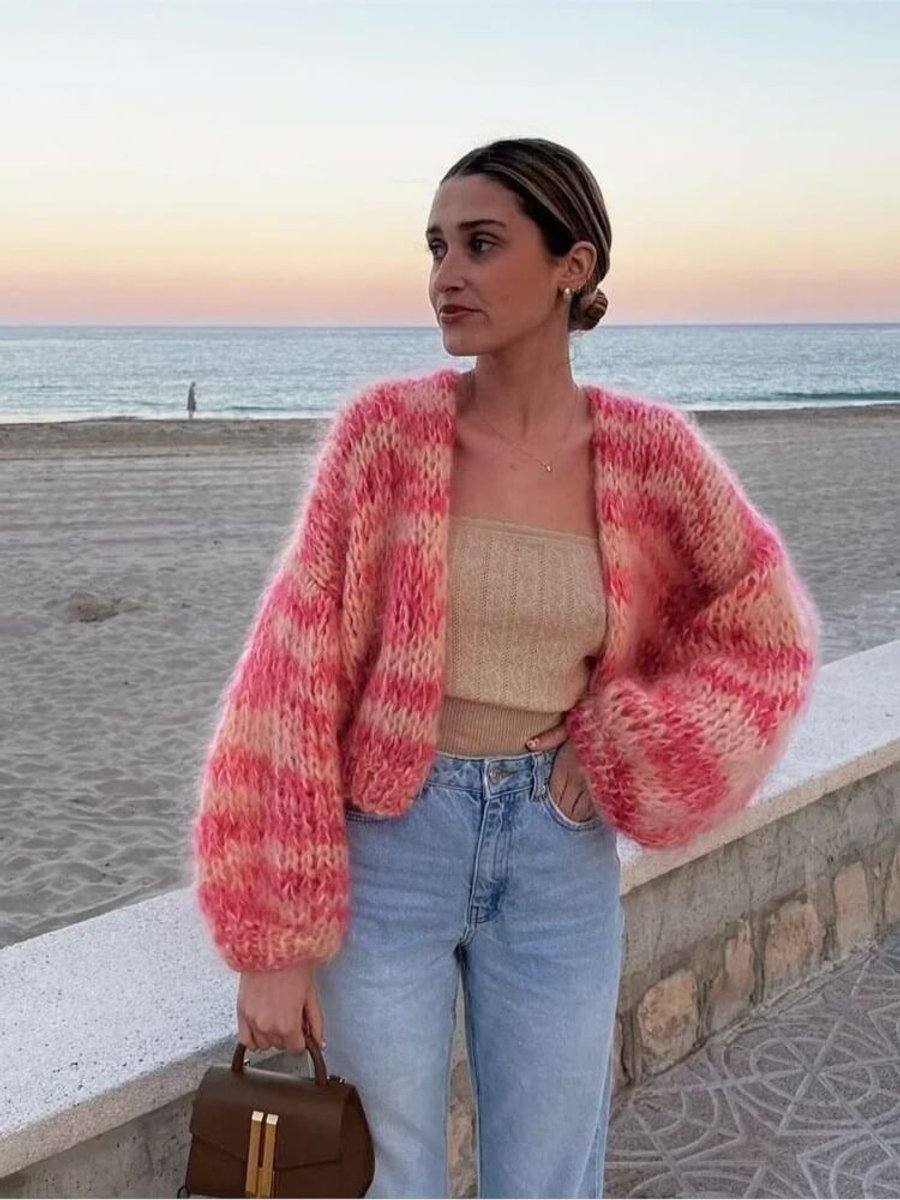 Colour Block Patchwork Cropped Cardigan