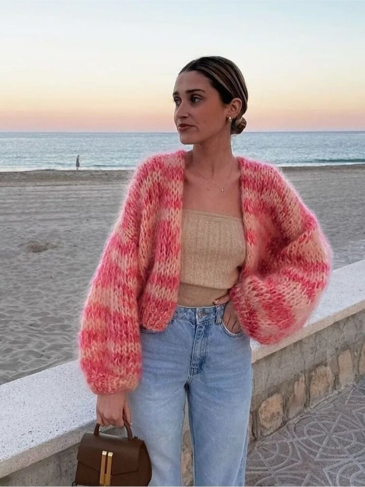 Colour Block Patchwork Cropped Cardigan