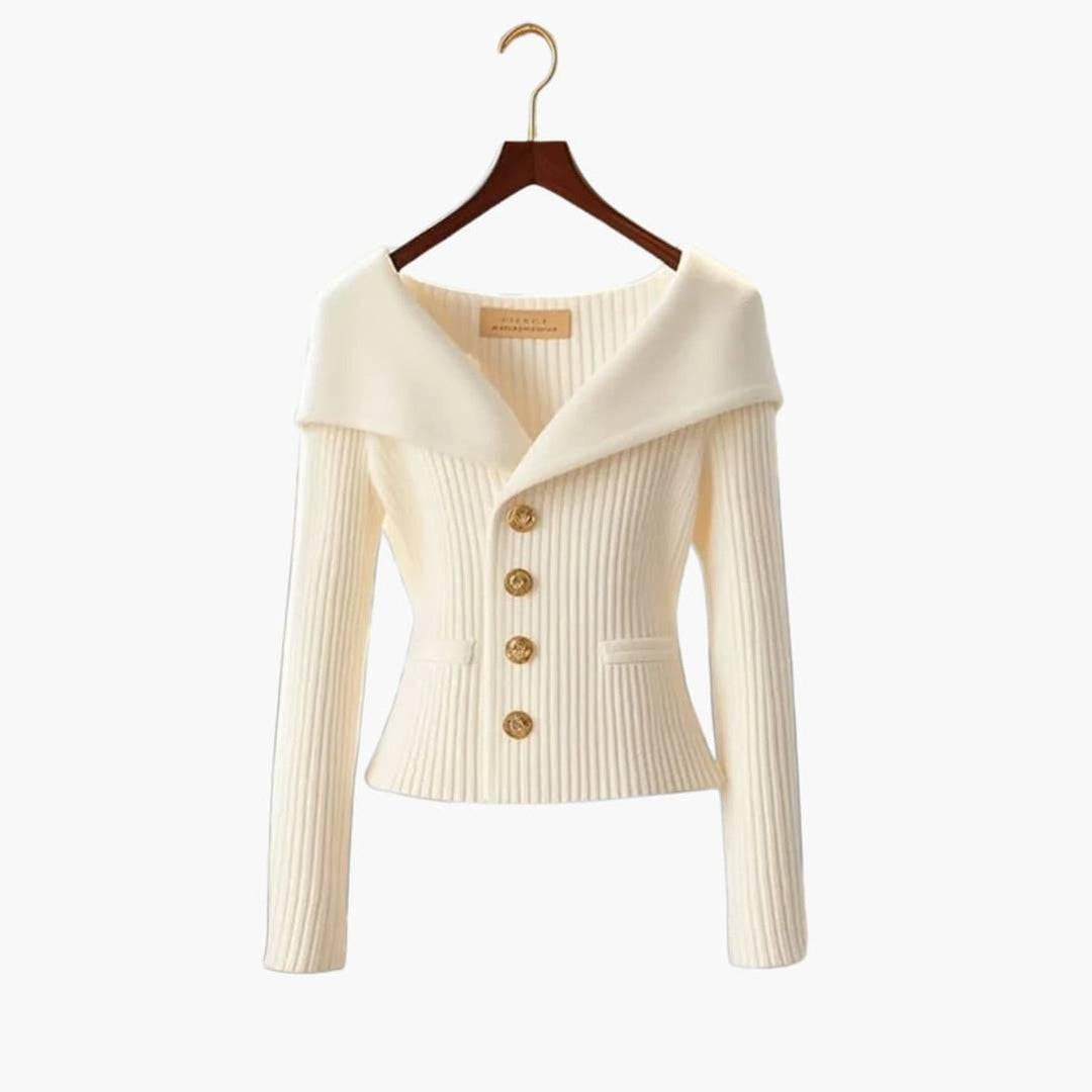 Ribbed Off-Shoulder Button-Up Cardigan