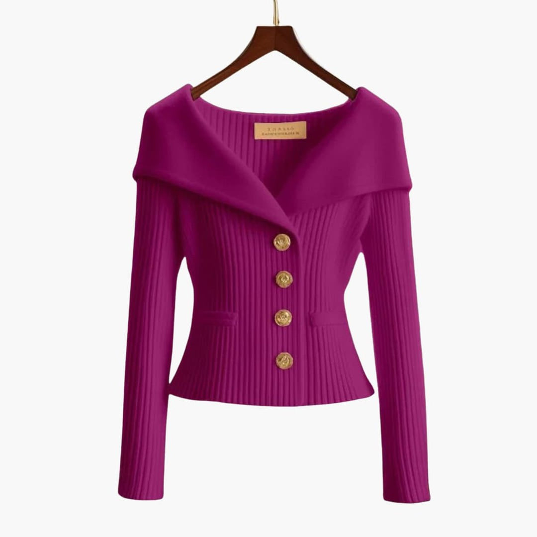 Ribbed Off-Shoulder Button-Up Cardigan