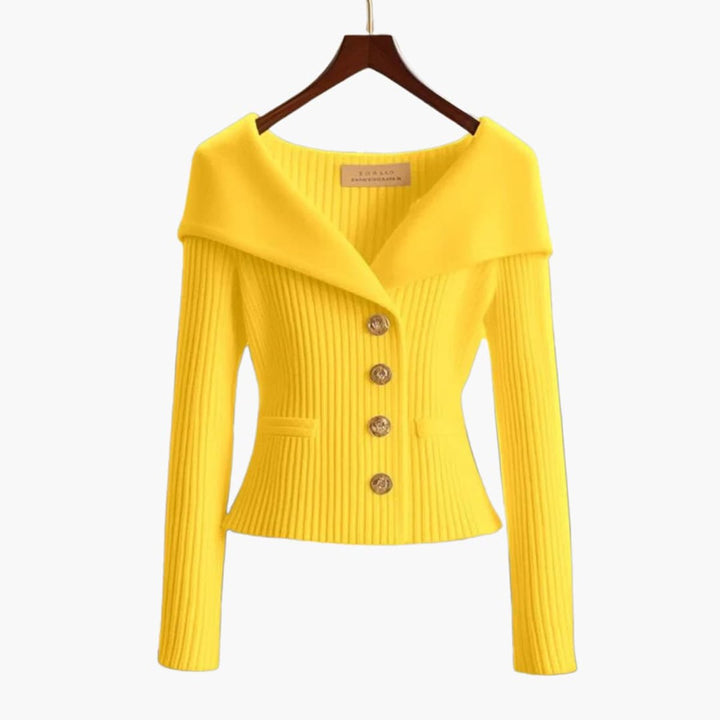 Ribbed Off-Shoulder Button-Up Cardigan