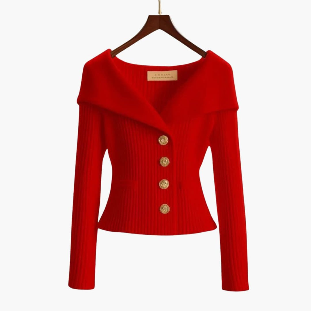 Ribbed Off-Shoulder Button-Up Cardigan