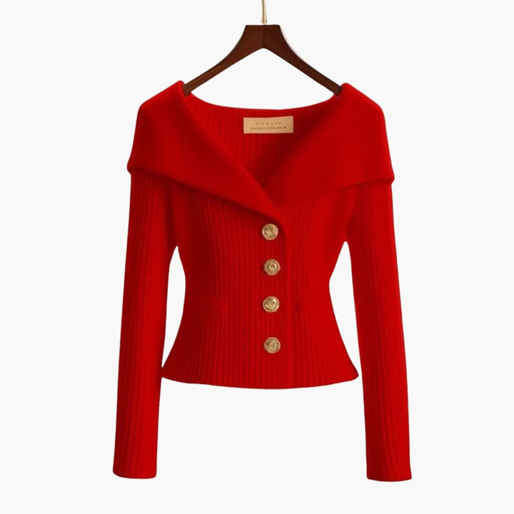 Ribbed Off-Shoulder Button-Up Cardigan