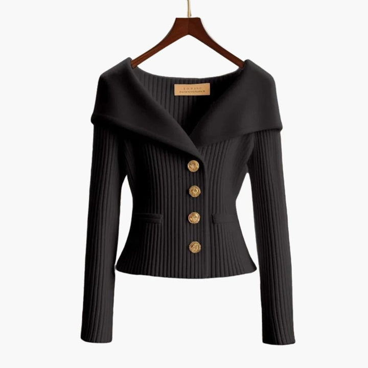 Ribbed Off-Shoulder Button-Up Cardigan
