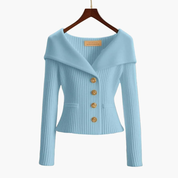 Ribbed Off-Shoulder Button-Up Cardigan