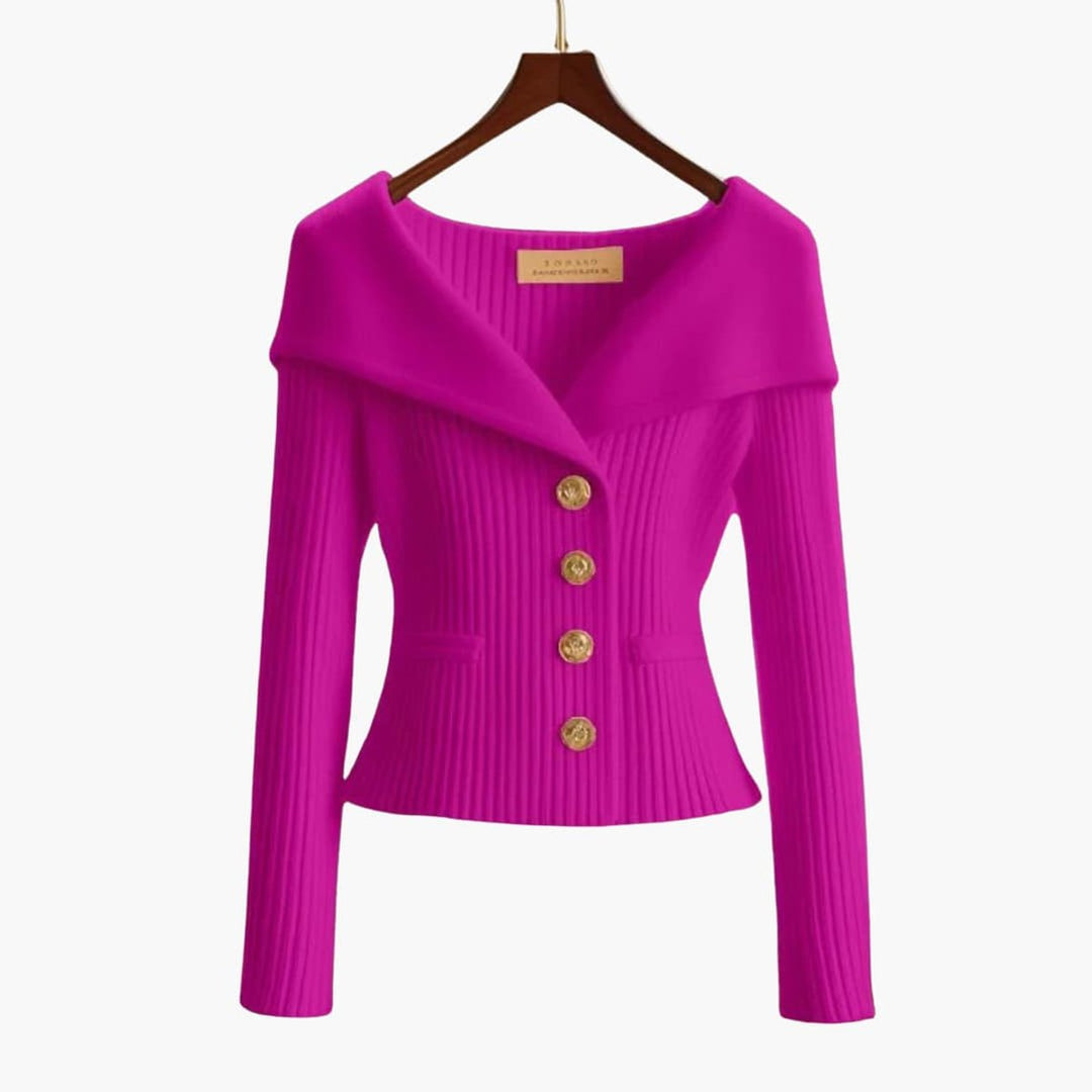 Ribbed Off-Shoulder Button-Up Cardigan
