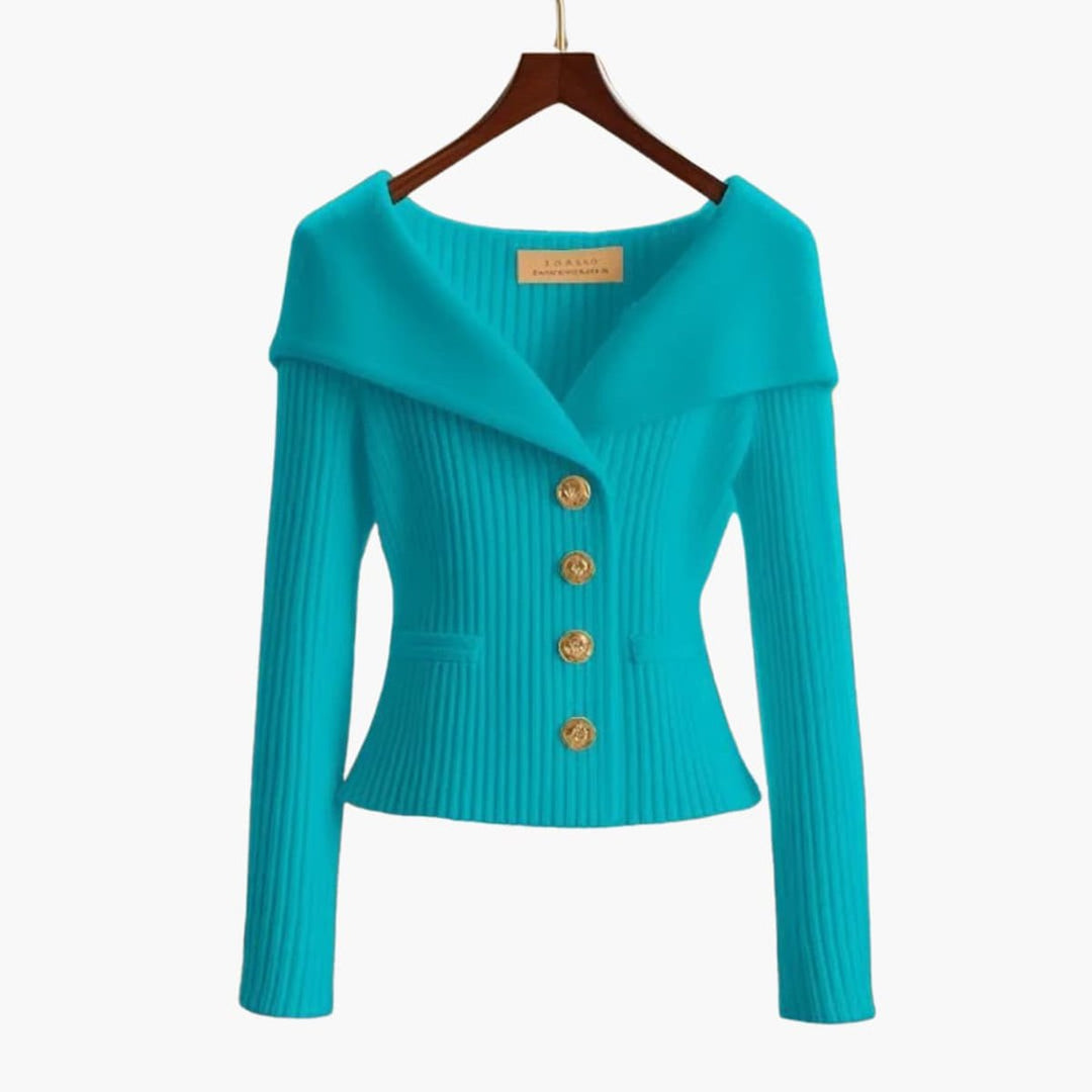 Ribbed Off-Shoulder Button-Up Cardigan