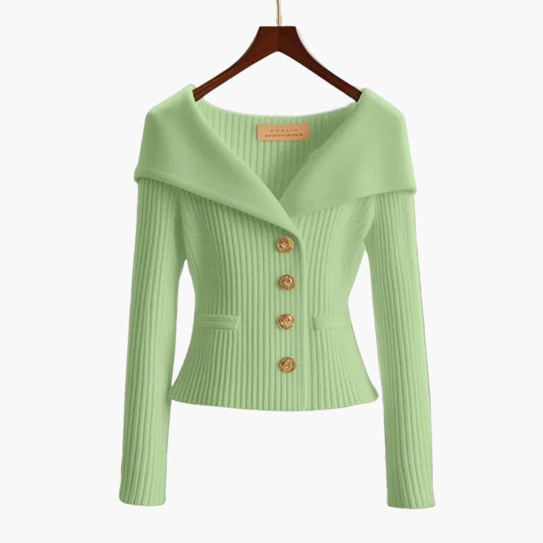 Ribbed Off-Shoulder Button-Up Cardigan