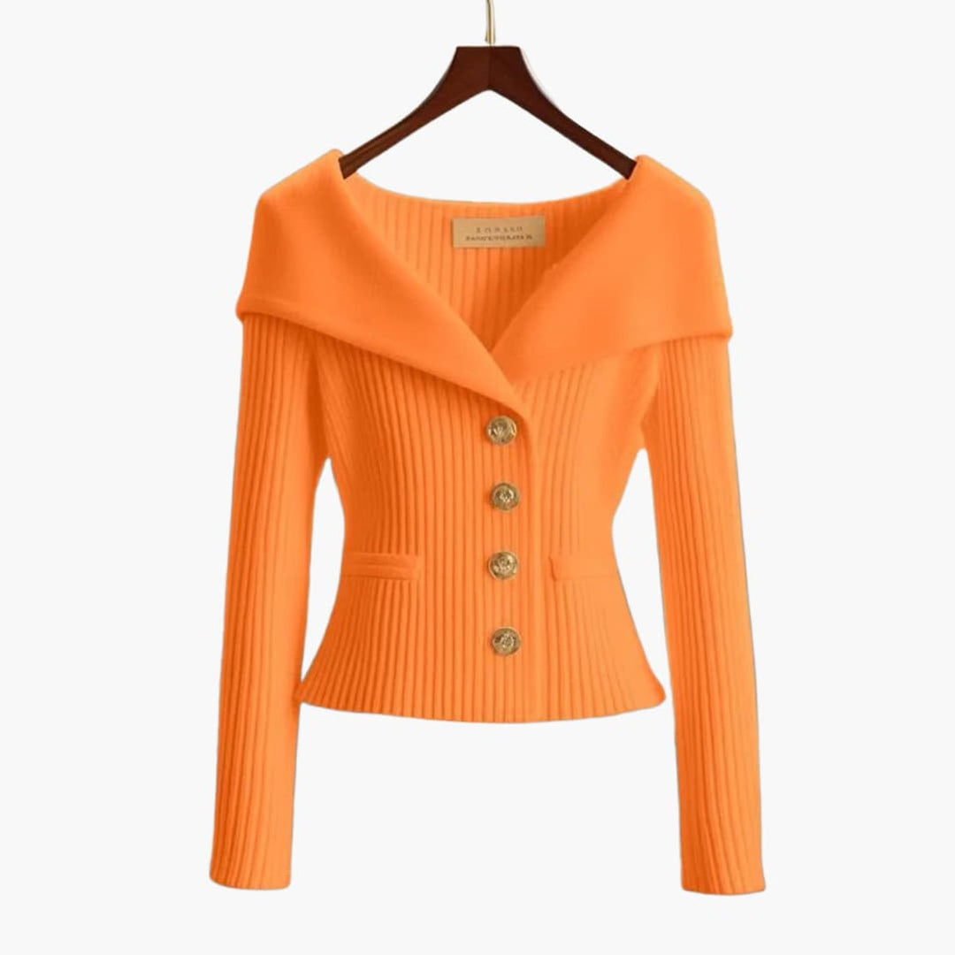 Ribbed Off-Shoulder Button-Up Cardigan