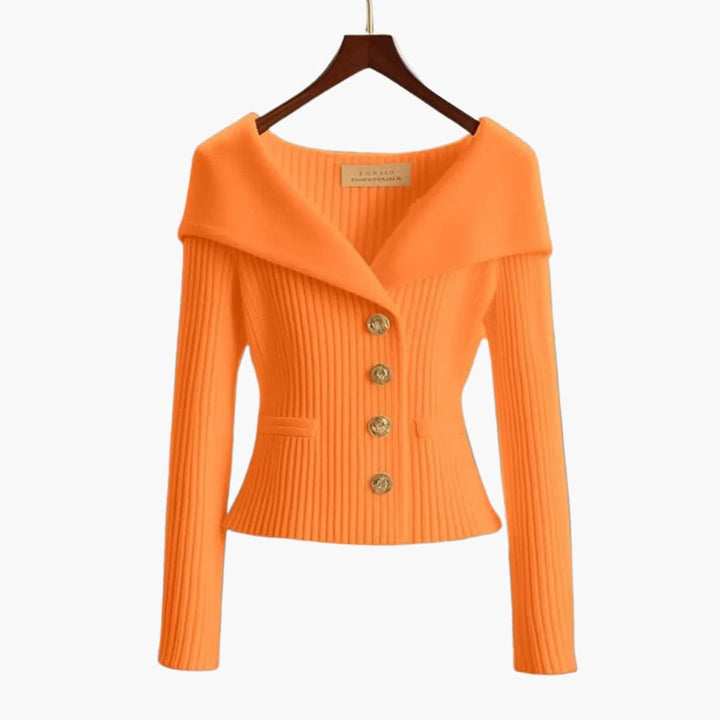 Ribbed Off-Shoulder Button-Up Cardigan