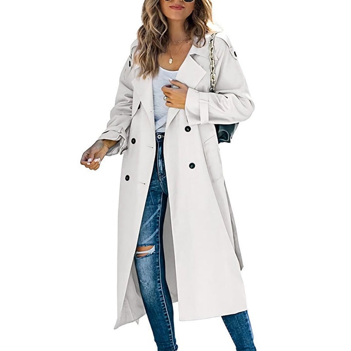 Long Double-Breasted Belted Trench Coat