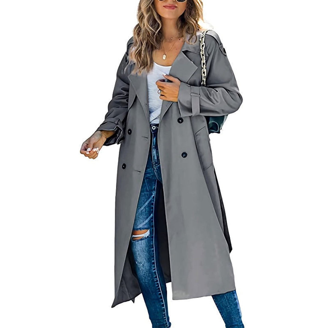 Long Double-Breasted Belted Trench Coat