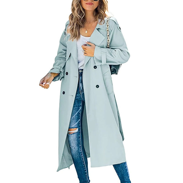 Long Double-Breasted Belted Trench Coat