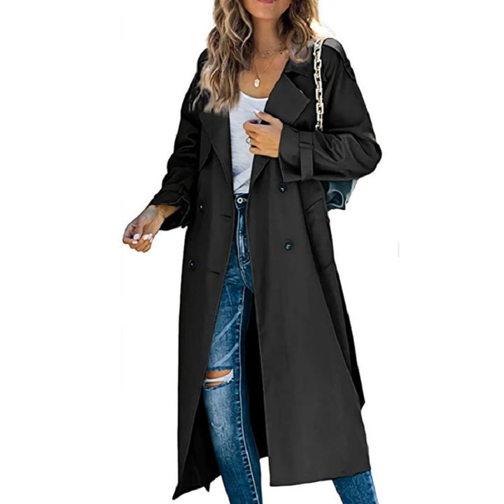 Long Double-Breasted Belted Trench Coat