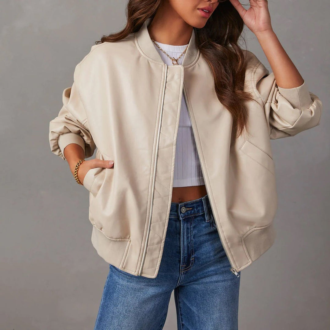 Relaxed Faux Leather Bomber Jacket