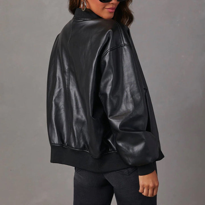 Relaxed Faux Leather Bomber Jacket