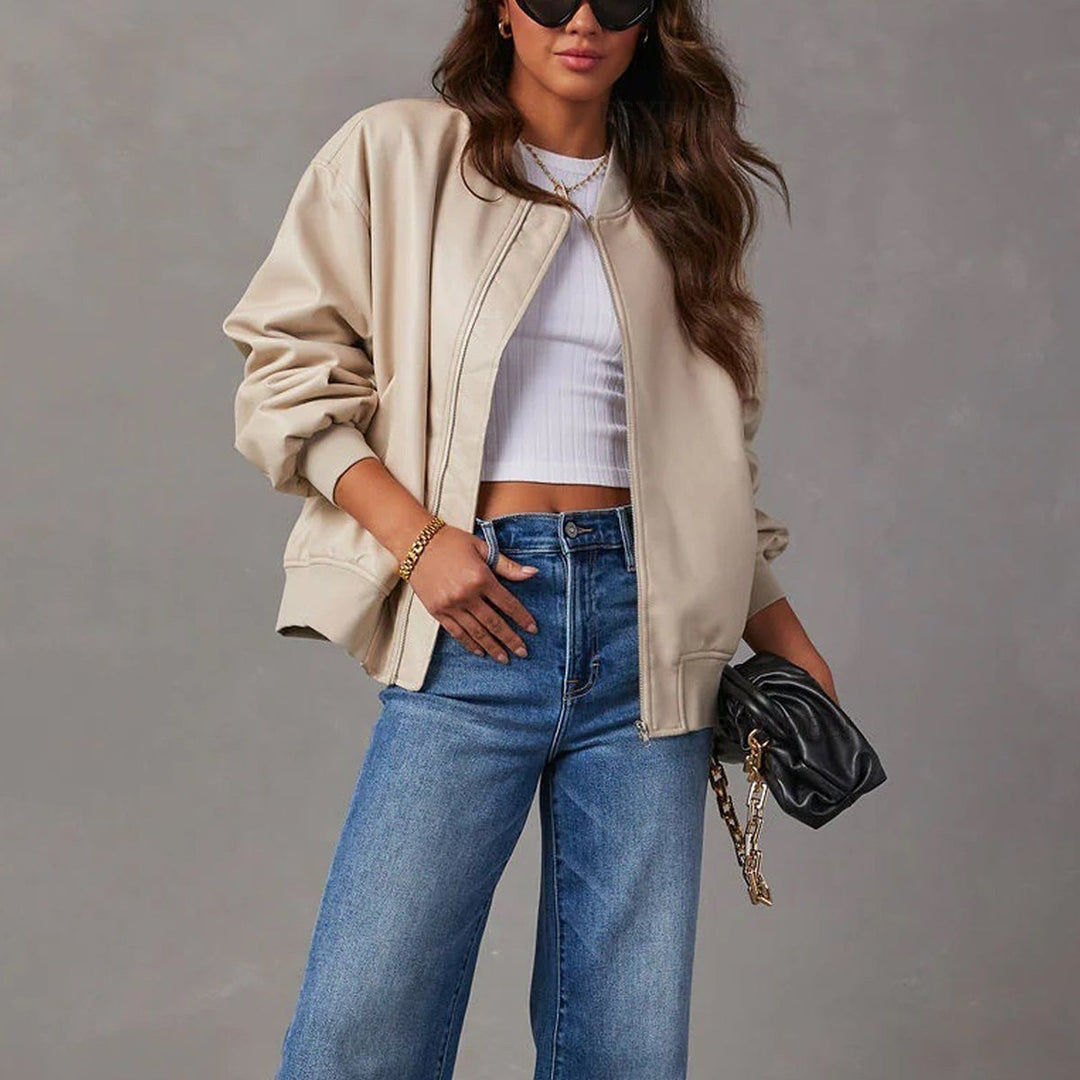 Relaxed Faux Leather Bomber Jacket