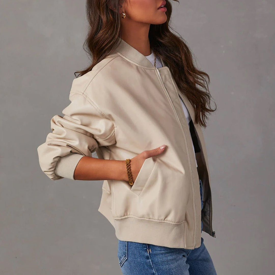Relaxed Faux Leather Bomber Jacket