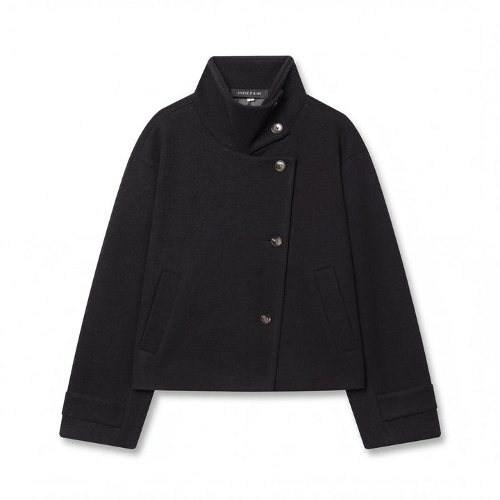 Wool Blend Asymmetric Stand Collar Coat