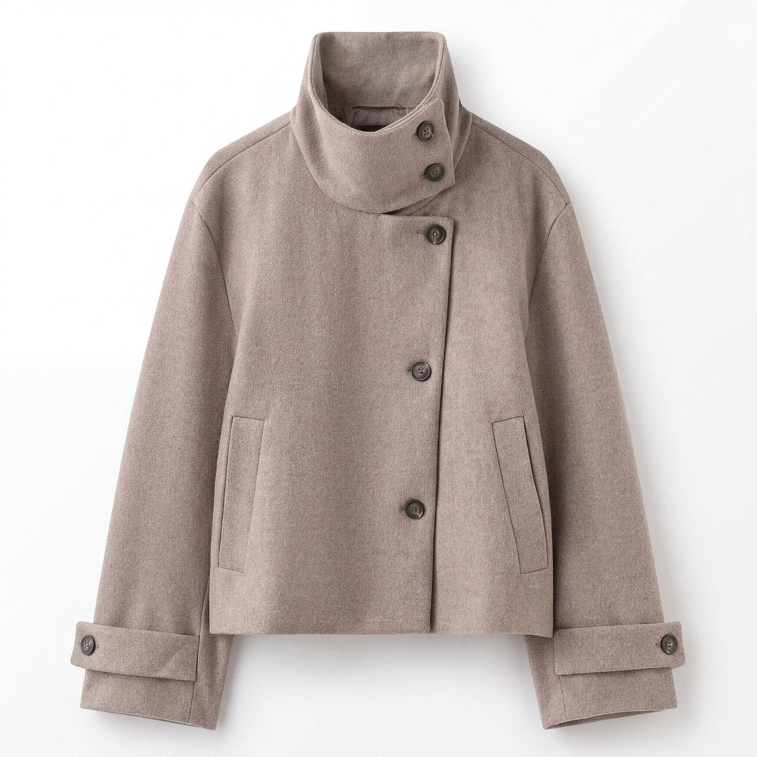 Wool Blend Asymmetric Stand Collar Coat