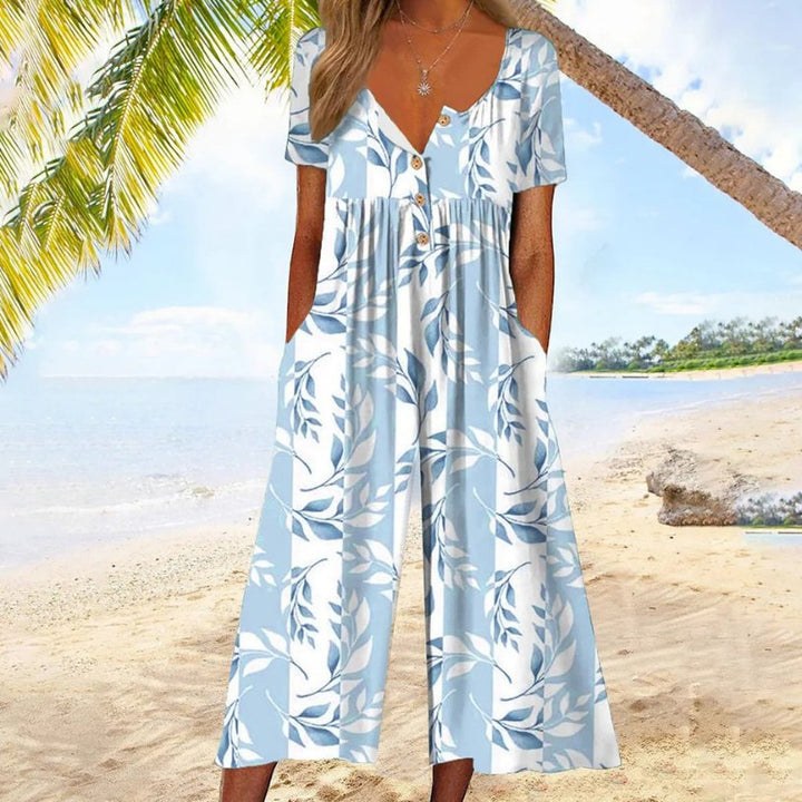 Cotton Button-Front Culotte Jumpsuit