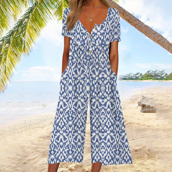 Cotton Button-Front Culotte Jumpsuit