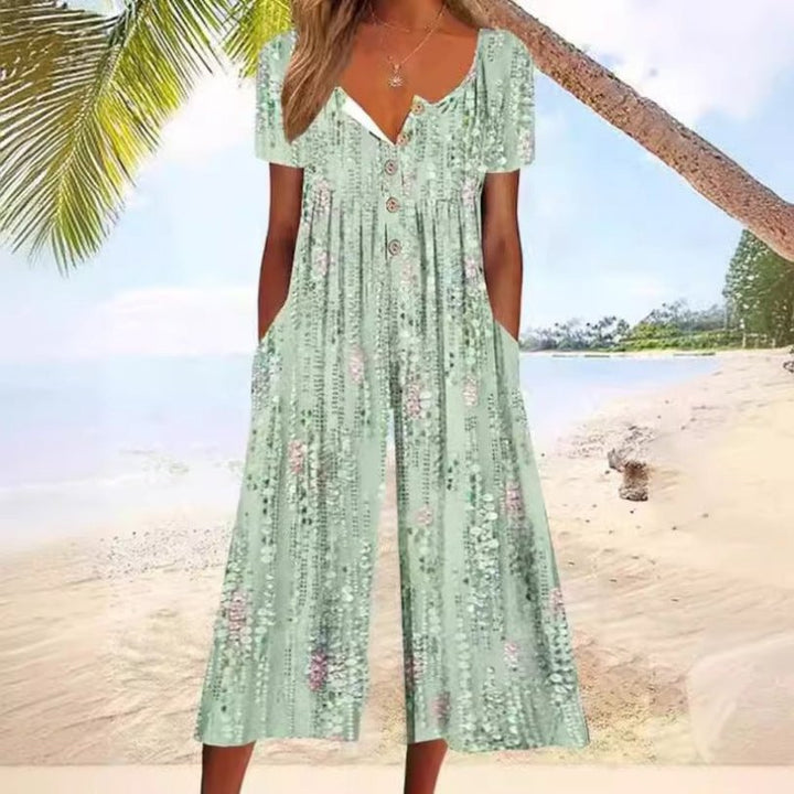 Cotton Button-Front Culotte Jumpsuit