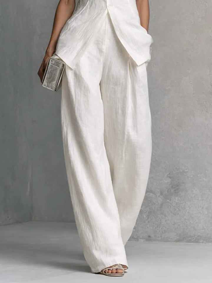 Cotton-Linen Stand-Collar Two-Piece Set