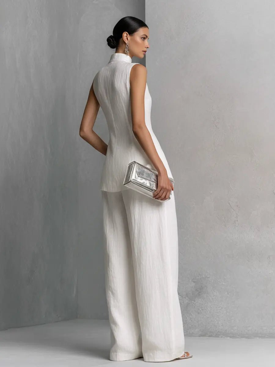 Cotton-Linen Stand-Collar Two-Piece Set