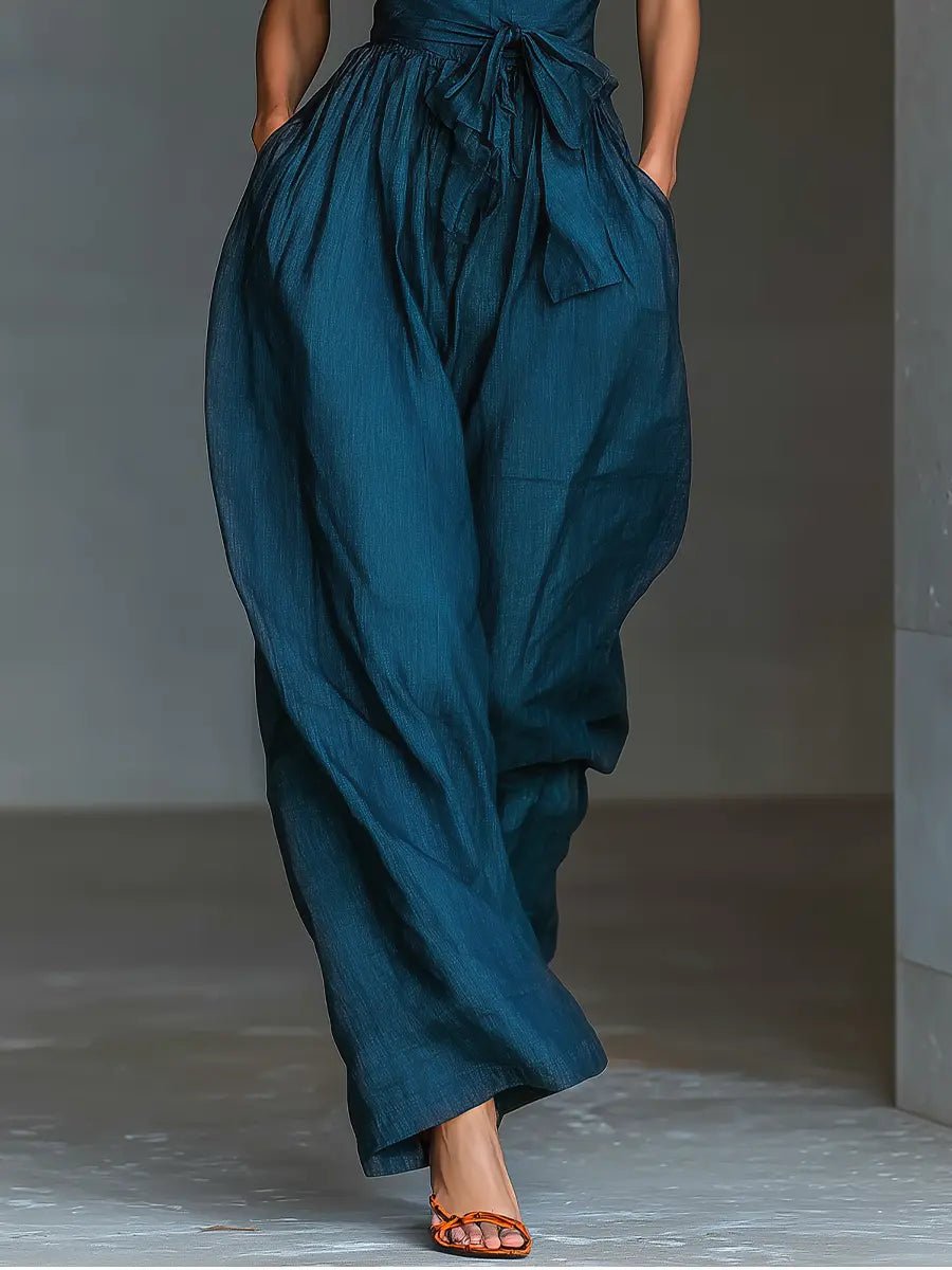Cross Halter Wide-Leg Linen Jumpsuit