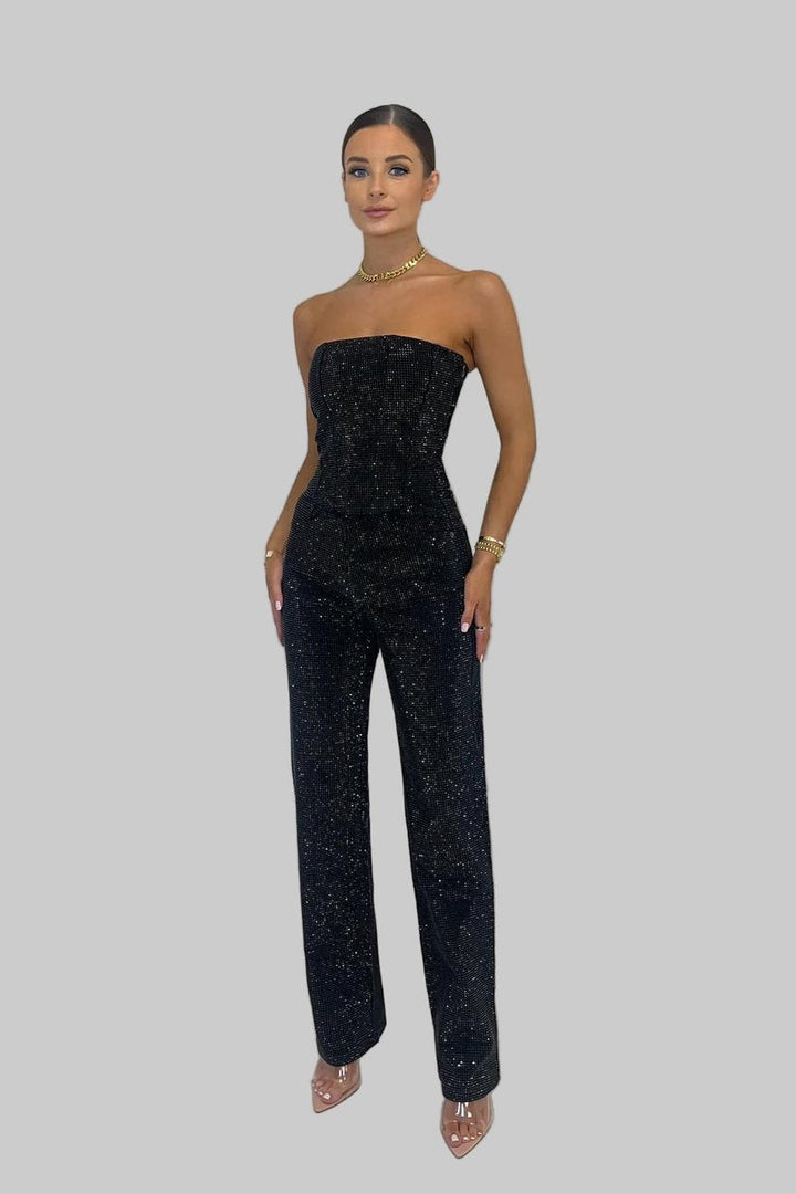 Strapless Sequin Straight-Leg Jumpsuit