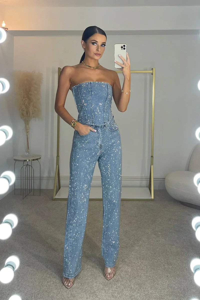 Strapless Sequin Straight-Leg Jumpsuit