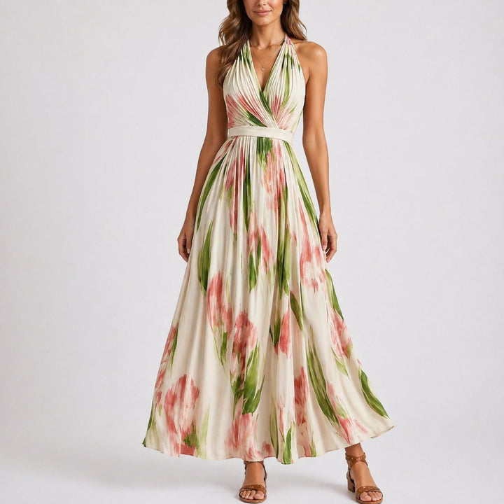 Floral Halter Neck Maxi Dress