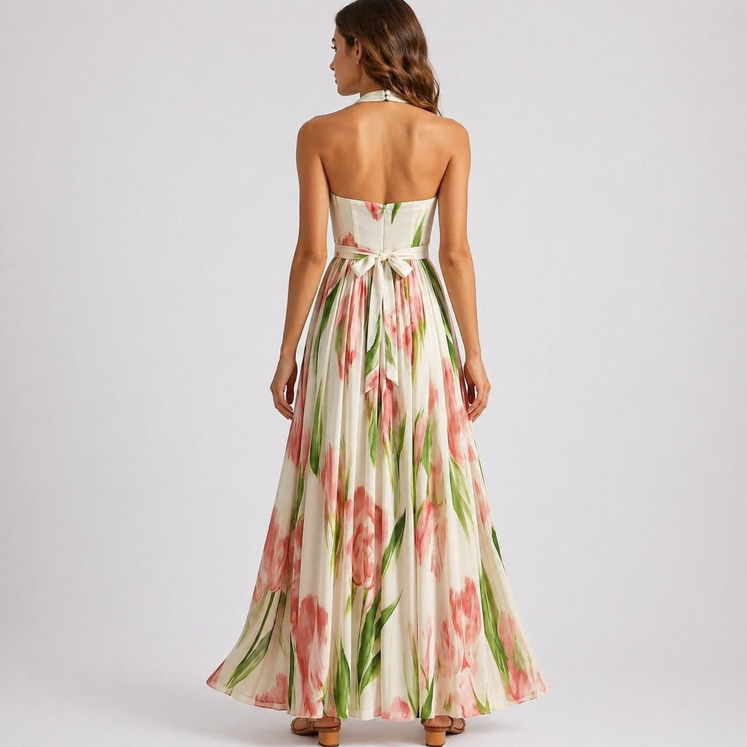 Floral Halter Neck Maxi Dress