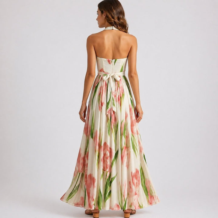 Floral Halter Neck Maxi Dress
