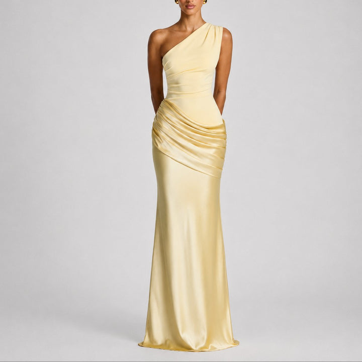 One Shoulder Satin Maxi Gown