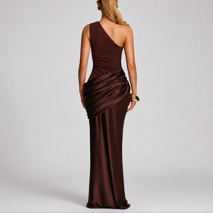 One Shoulder Satin Maxi Gown