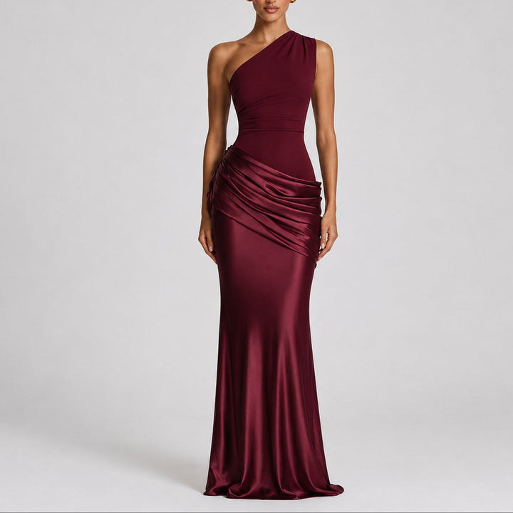 One Shoulder Satin Maxi Gown