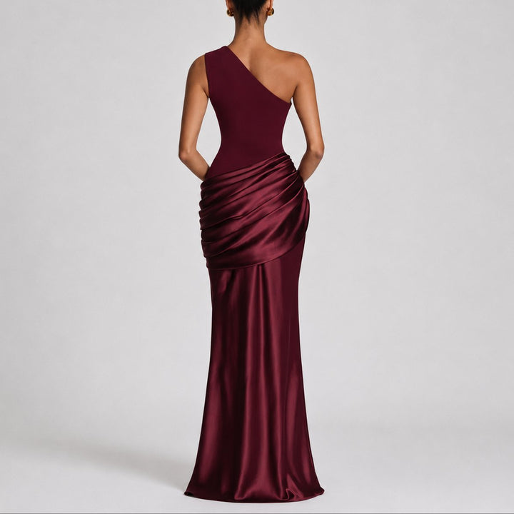 One Shoulder Satin Maxi Gown