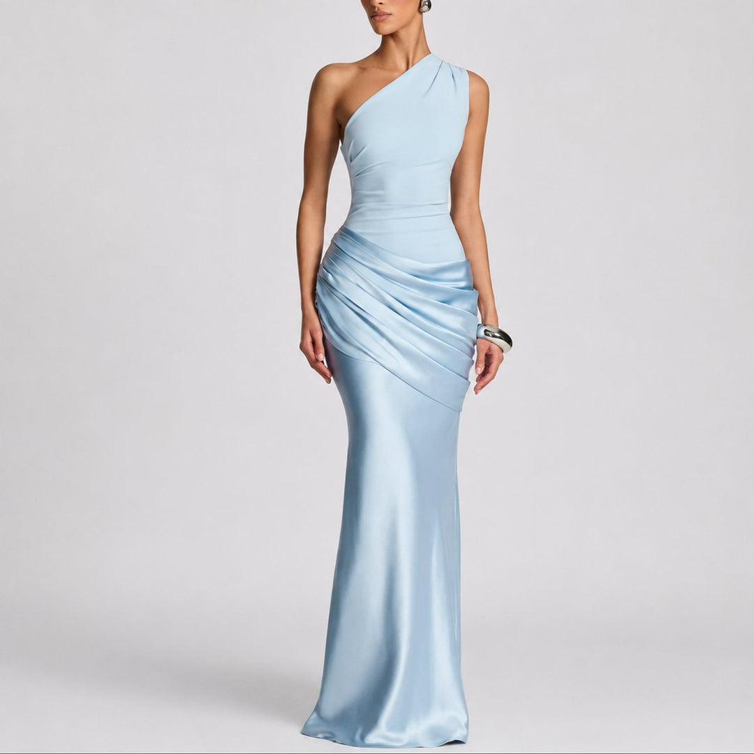 One Shoulder Satin Maxi Gown