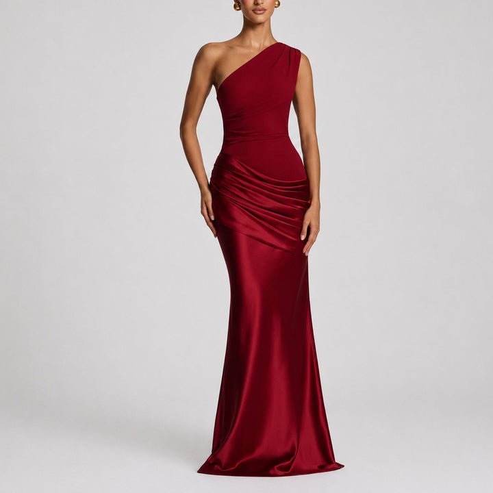 One Shoulder Satin Maxi Gown