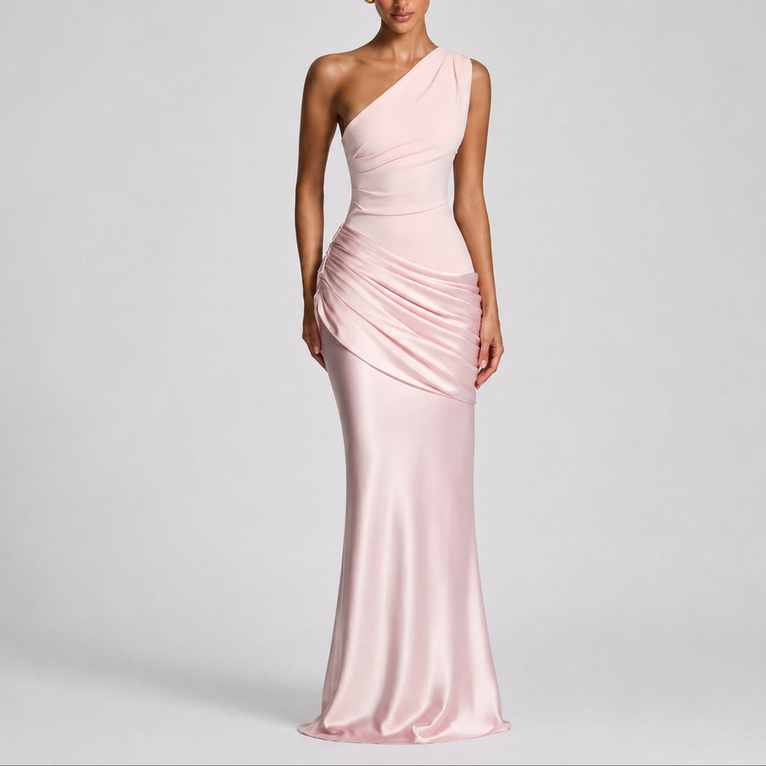 One Shoulder Satin Maxi Gown