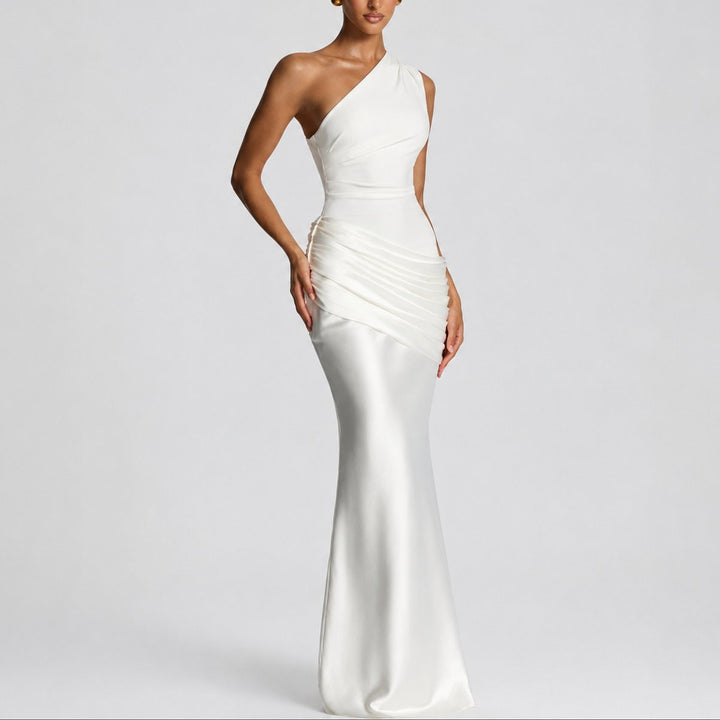 One Shoulder Satin Maxi Gown