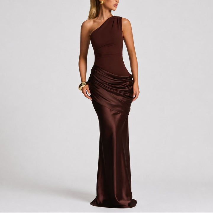 One Shoulder Satin Maxi Gown