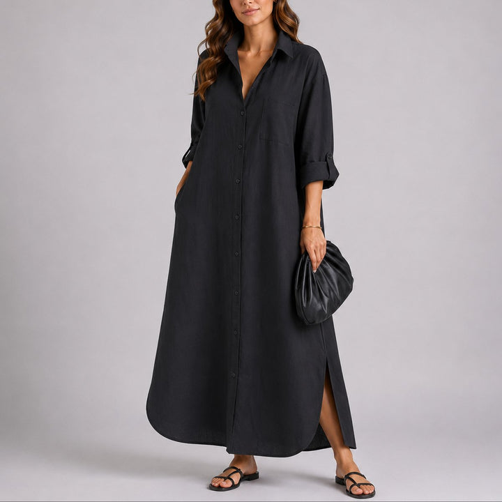 Oversized Linen Shirt Maxi Dress