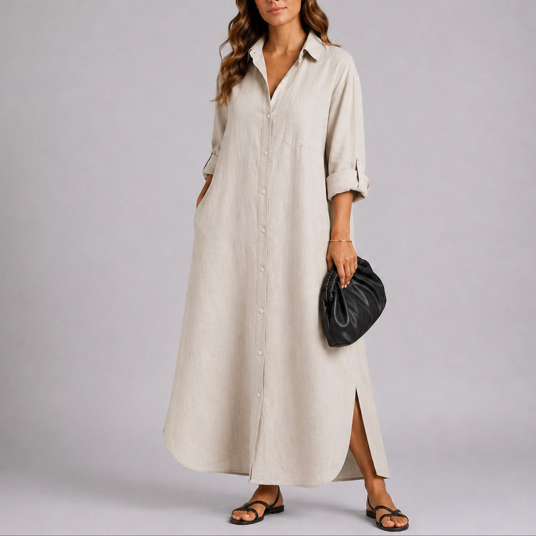 Oversized Linen Shirt Maxi Dress