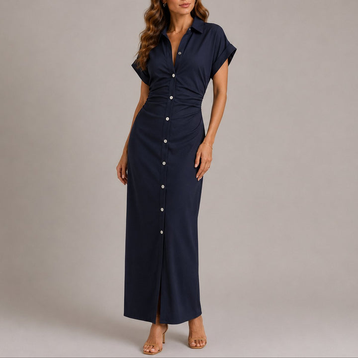 Ruched Waist Maxi Shirt Dress